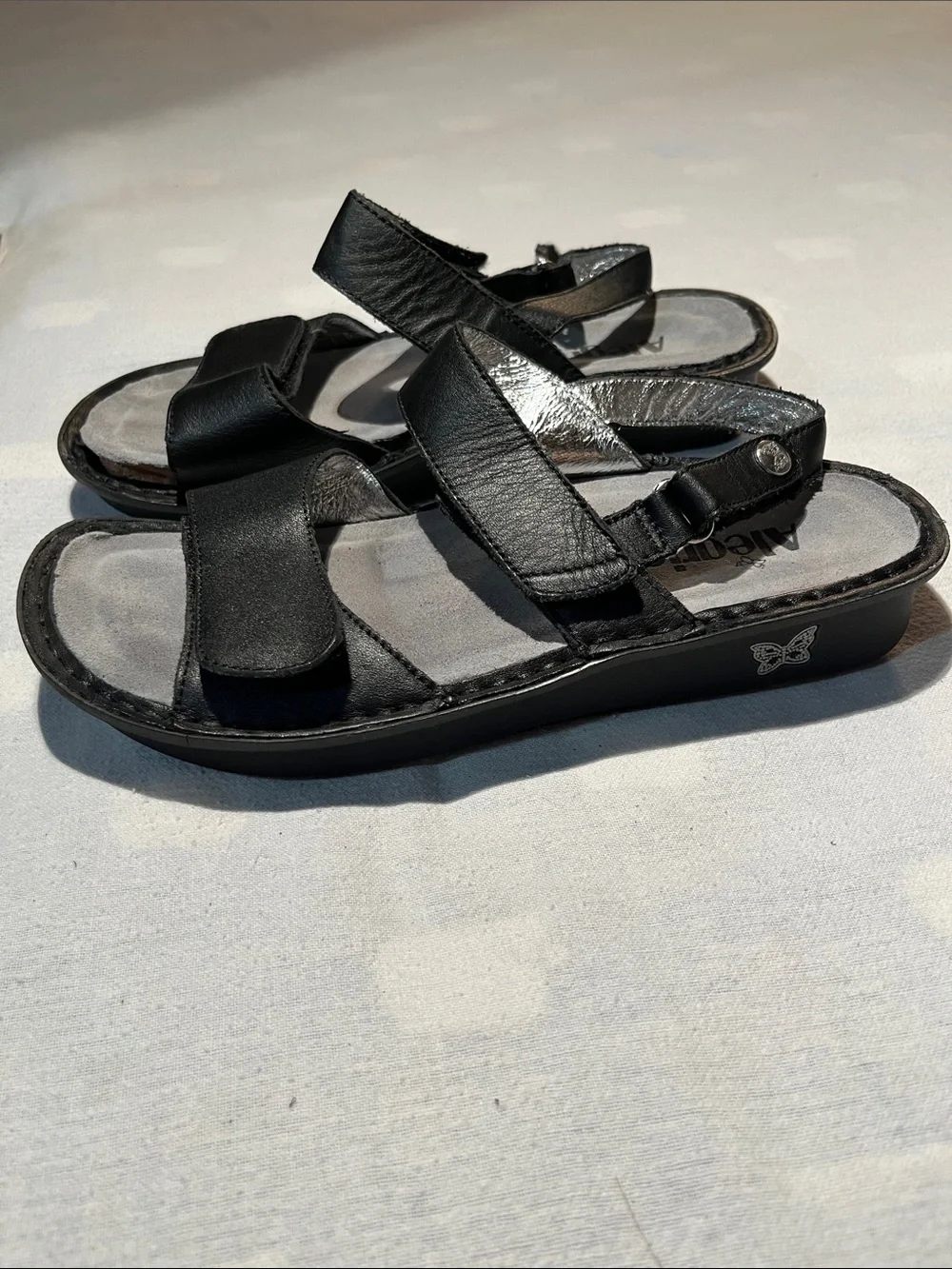 Algeria Verona Style Black Leather Adjustable Sandals - Size 38 (Approx. US 7.5)